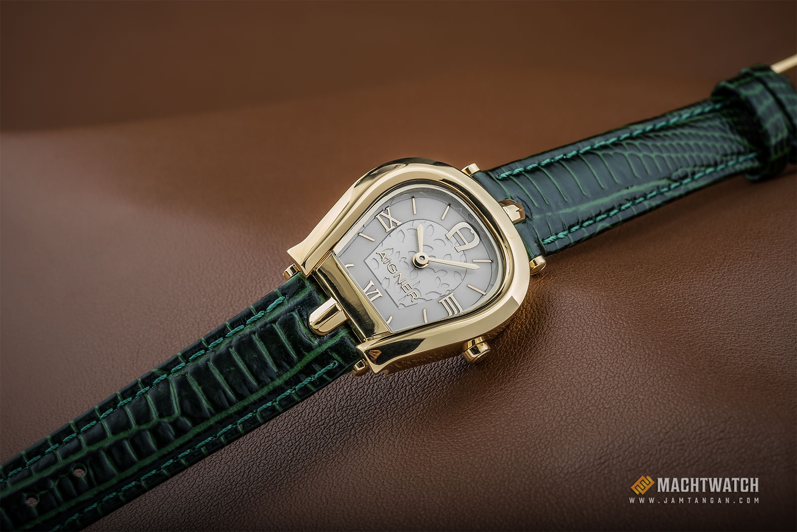 Aigner A07305 Ladies Silver Dial Green Leather Strap Machtwatch