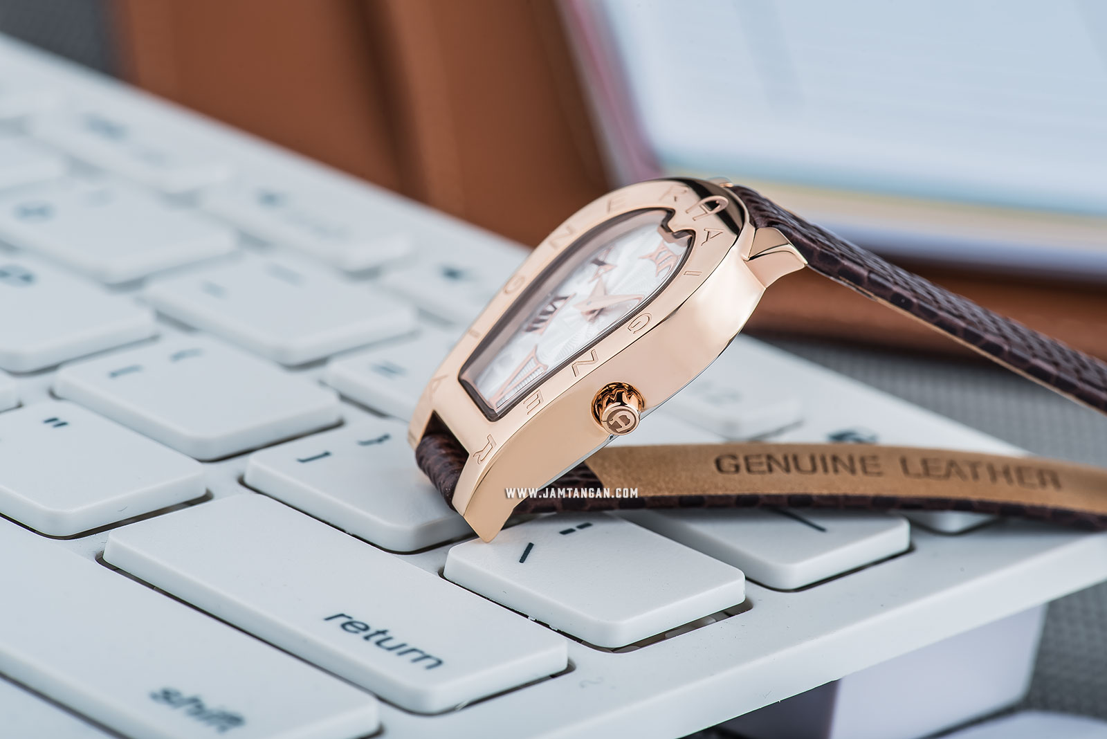 Aigner Olbia II A29240 Ladies Silver Dial Rose Gold Case Brown Leather Strap Machtwatch