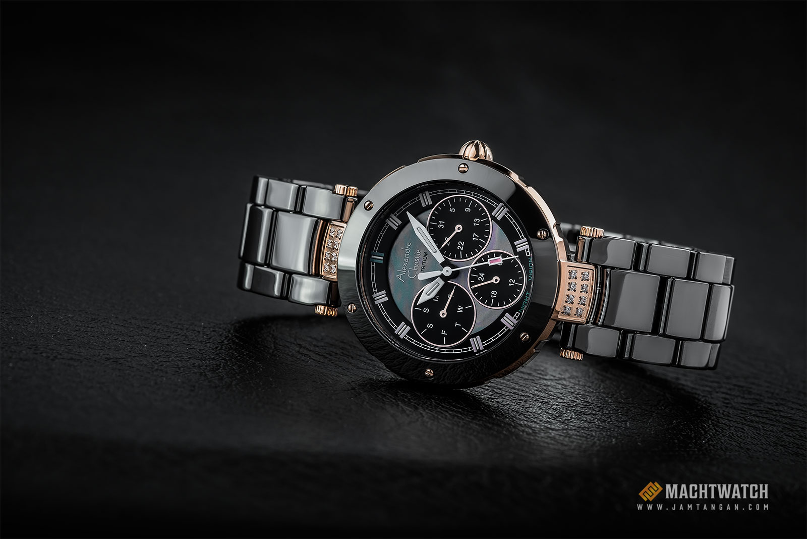 Alexandre Christie AC 2439 NB FBRGBA Night Vision Grey MOP Dial Black Ceramic Strap Machtwatch