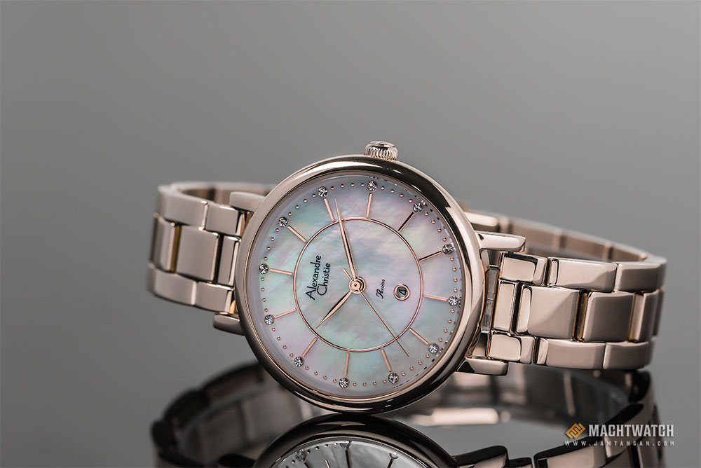 Alexandre Christie AC 2675 LD BCGMS Ladies Mother of Pearl Dial Light Gold Stainless Steel Machtwatch