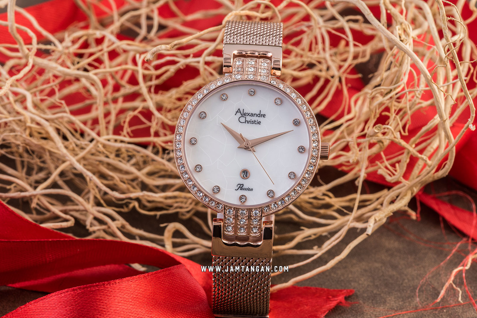 Alexandre Christie AC 2753 LD BRGMS White Dial Rose Gold Stainless Steel Strap Machtwatch