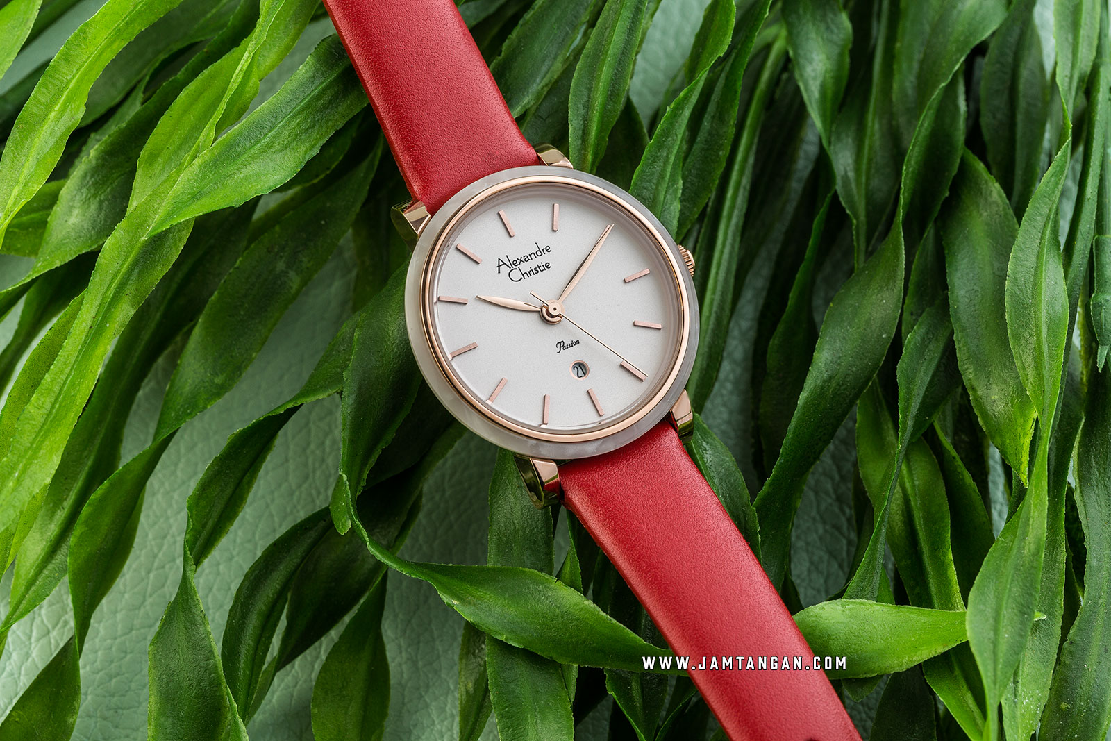 Alexandre Christie AC 2759 LD LRGSL Ladies White Dial Red Leather Strap Machtwatch