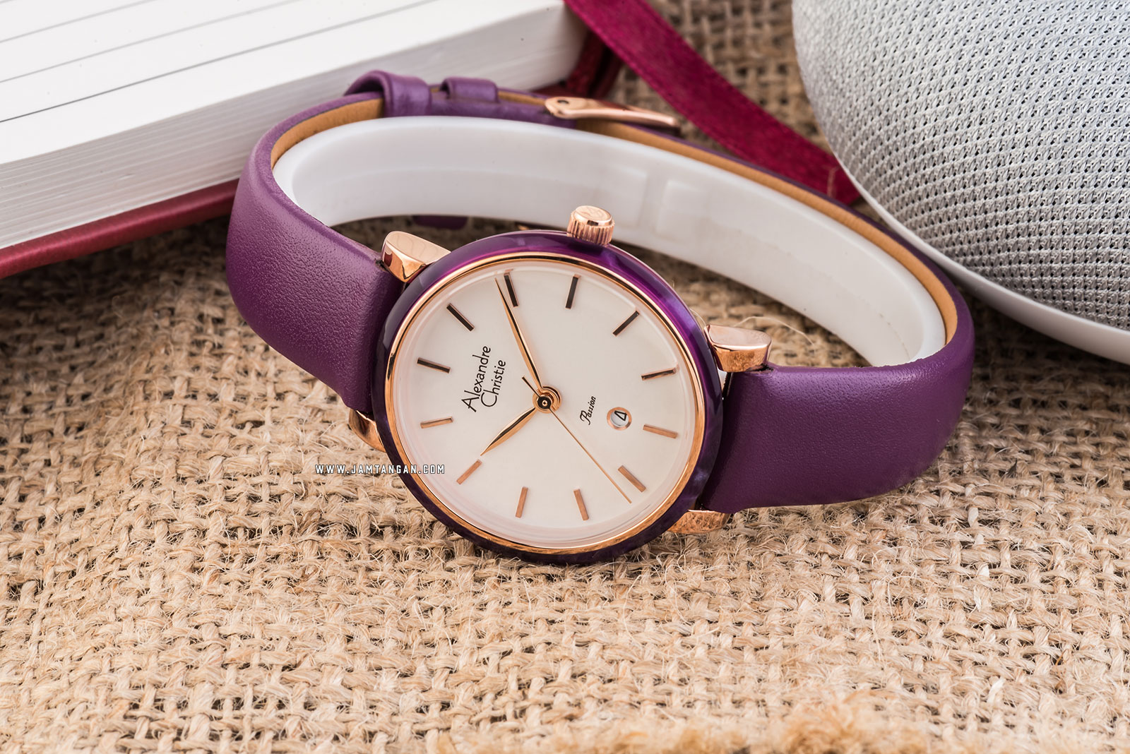 Alexandre Christie AC 2759 LD LRGSLPU Passion Ladies White Dial Purple Leather Strap Machtwatch