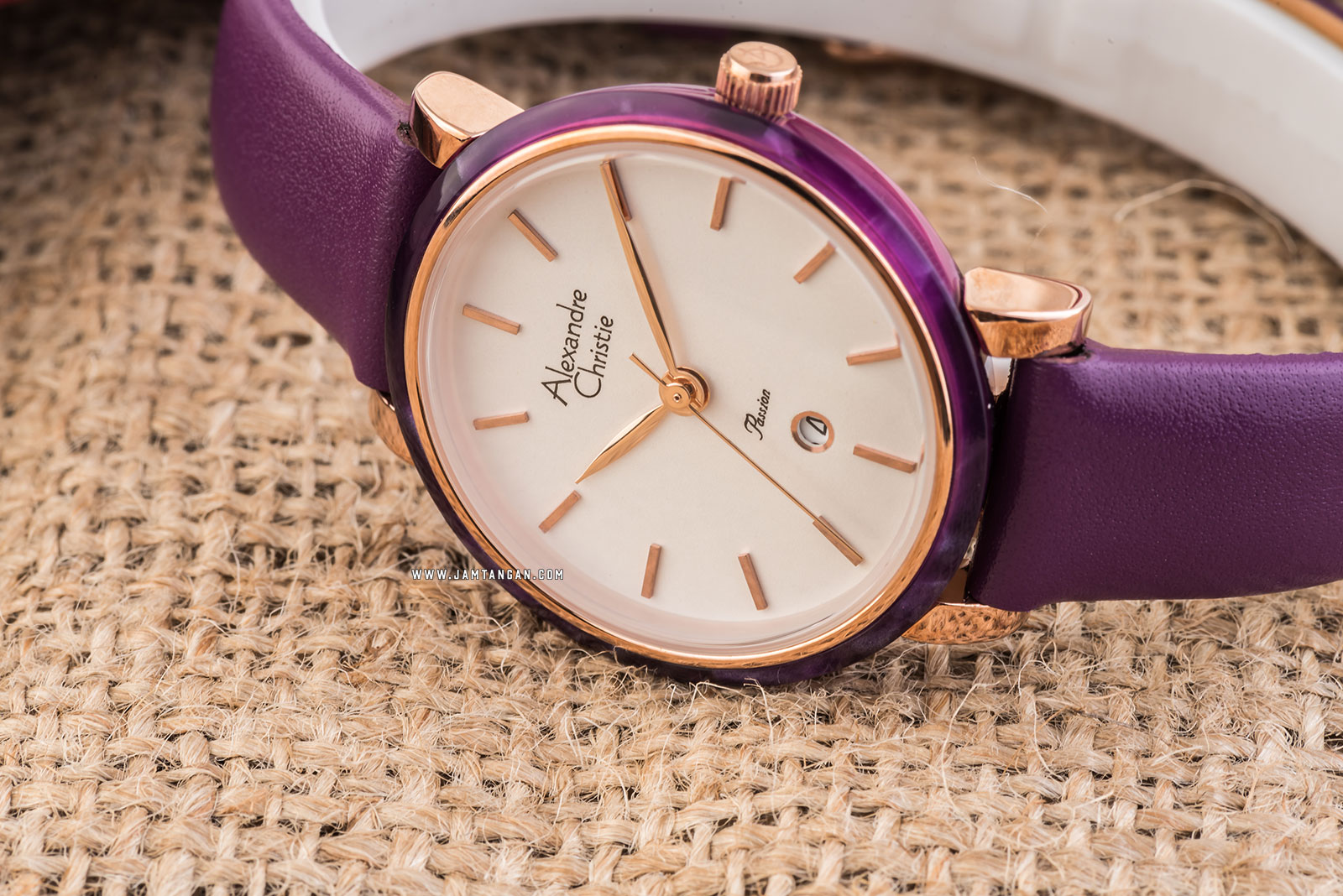 Alexandre Christie AC 2759 LD LRGSLPU Passion Ladies White Dial Purple Leather Strap Machtwatch