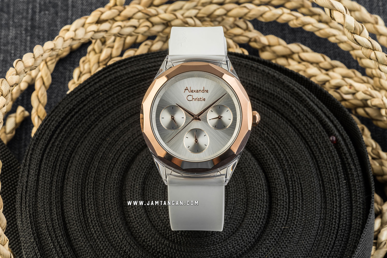 Alexandre Christie AC 2808 BF RRGSL Ladies Silver Dial White Rubber Strap Machtwatch