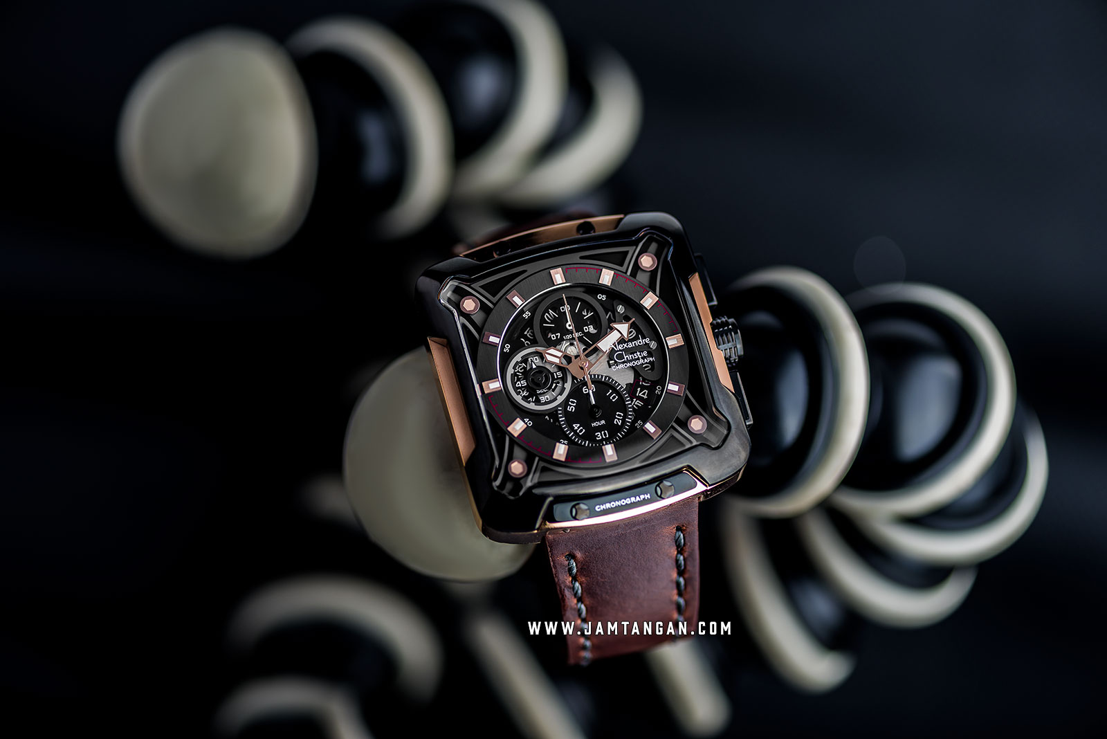 Alexandre Christie AC 3039 MC LBRBA Sport Chronograph Men Black Dial Brown Leather Strap Machtwatch