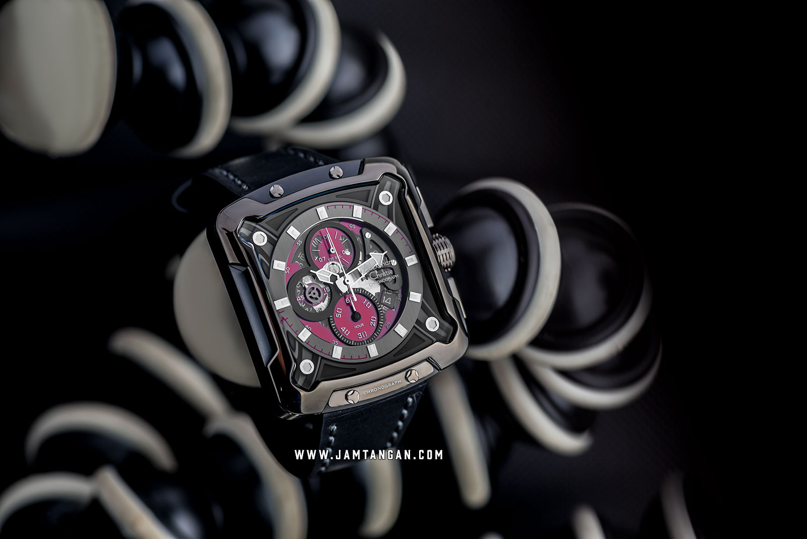 Alexandre Christie AC 3039 MC LEPBARE Sport Chronograph Men Red Dial Black Leather Strap Machtwatch