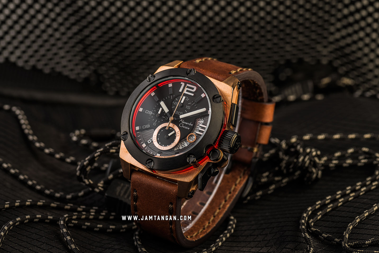 Alexandre Christie AC 6456 MC LBRBA Chronograph Men Black Dial Brown Leather Strap Machtwatch