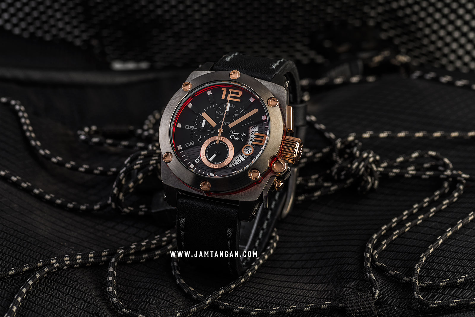 Alexandre Christie AC 6456 MC LGRBA Chronograph Men Black Dial Black Leather Strap Machtwatch