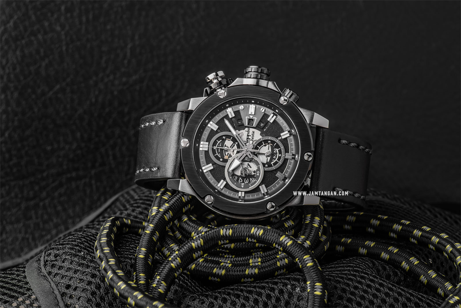 Alexandre Christie AC 6491 MC LTBBA Chronograph Men Black Dial Black Leather Strap Machtwatch