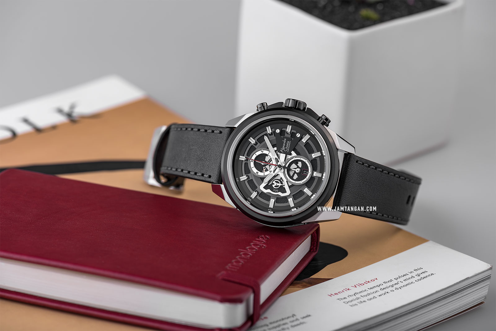 Alexandre Christie AC 6504 MC LTBBA Sport Chronograph Men Skeleton Dial Black Leather Strap Machtwatch
