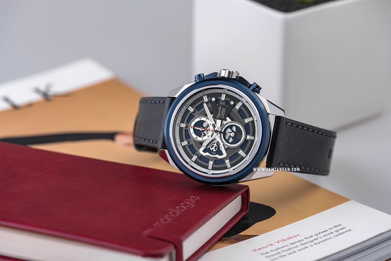 Alexandre Christie AC 6504 MC LTUBU Sport Chronograph Men Skeleton Dial Black Leather Strap Machtwatch