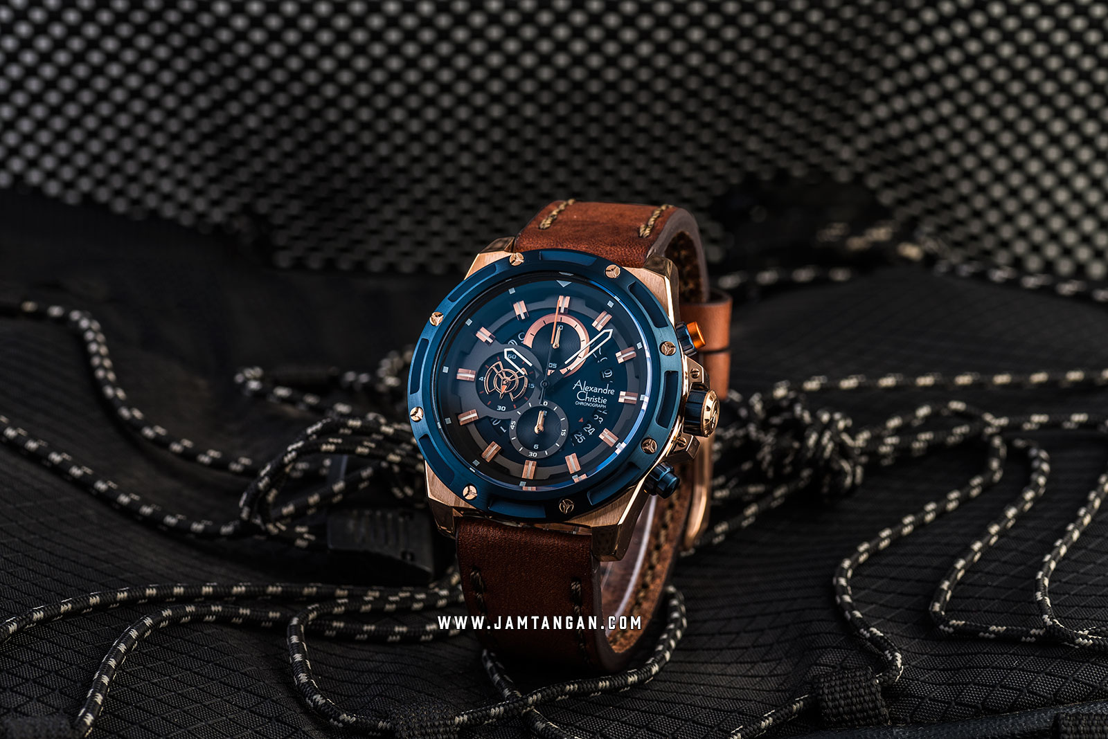 Alexandre Christie AC 6506 MC LURBU Chronograph Men Blue Dial Brown Leather Strap Machtwatch