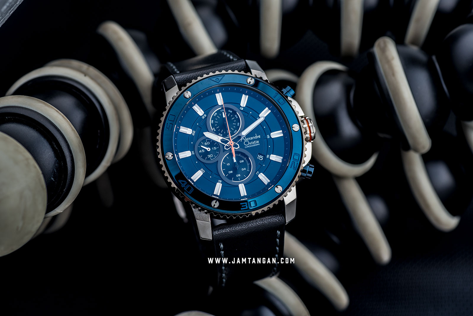 Alexandre Christie AC 6509 MC LTUBU Sport Chronograph Men Blue Dial Black Leather Strap Machtwatch