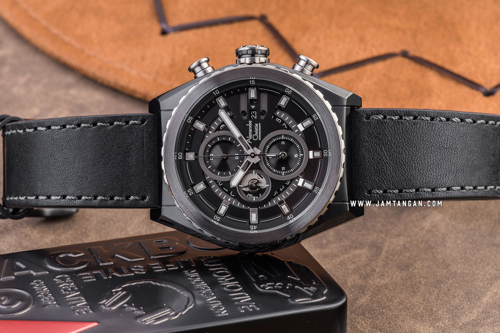 Alexandre Christie AC 6521 MC LEPBA Chronograph Black Dial Black Leather Strap Machtwatch