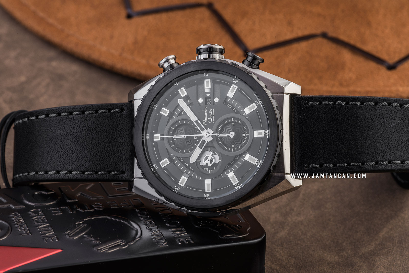 Alexandre Christie AC 6521 MC LTBBA Chronograph Black Dial Black Leather Strap Machtwatch