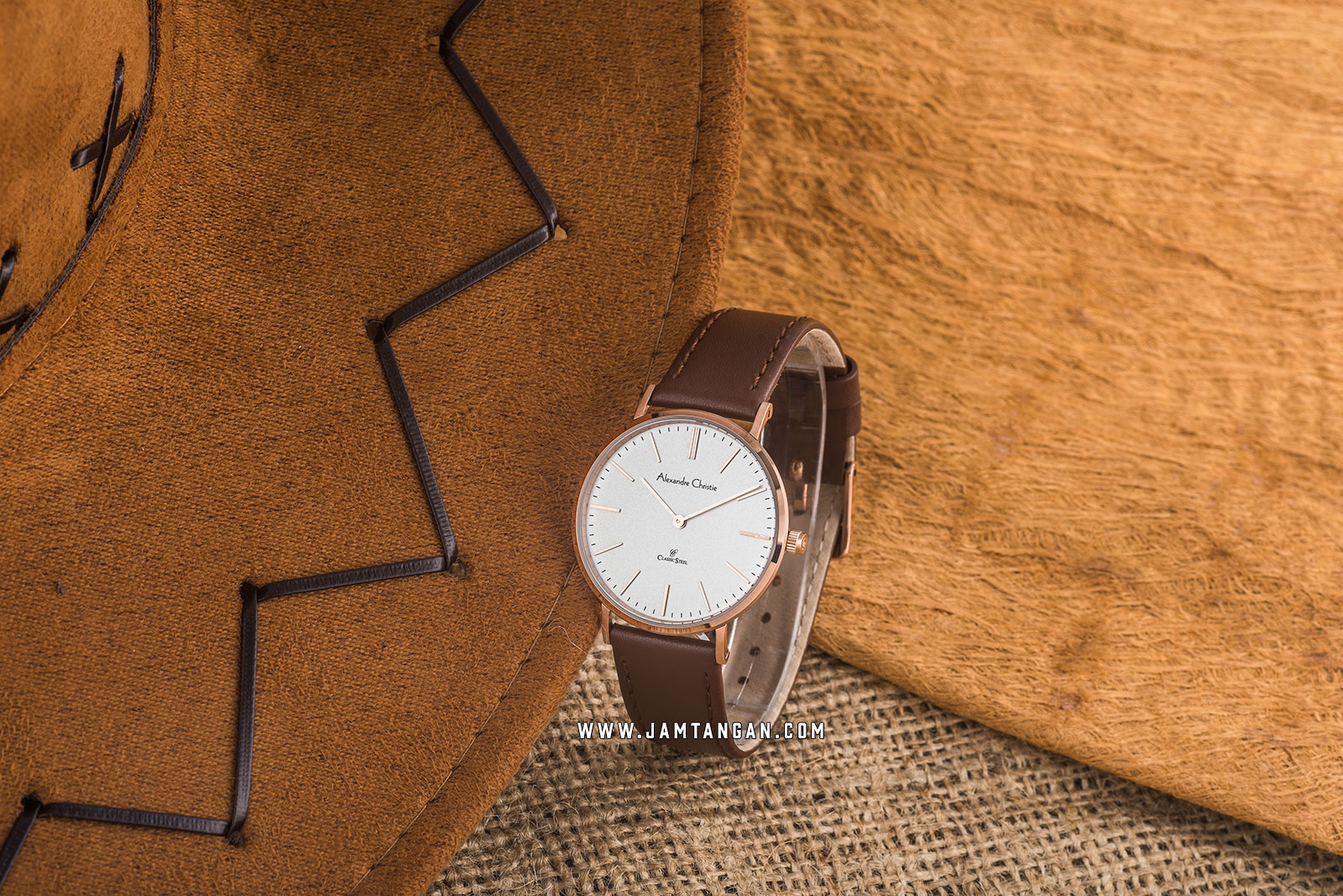 Alexandre Christie AC 8490 LH LRGSL Ladies White Dial Brown Leather Strap Machtwatch