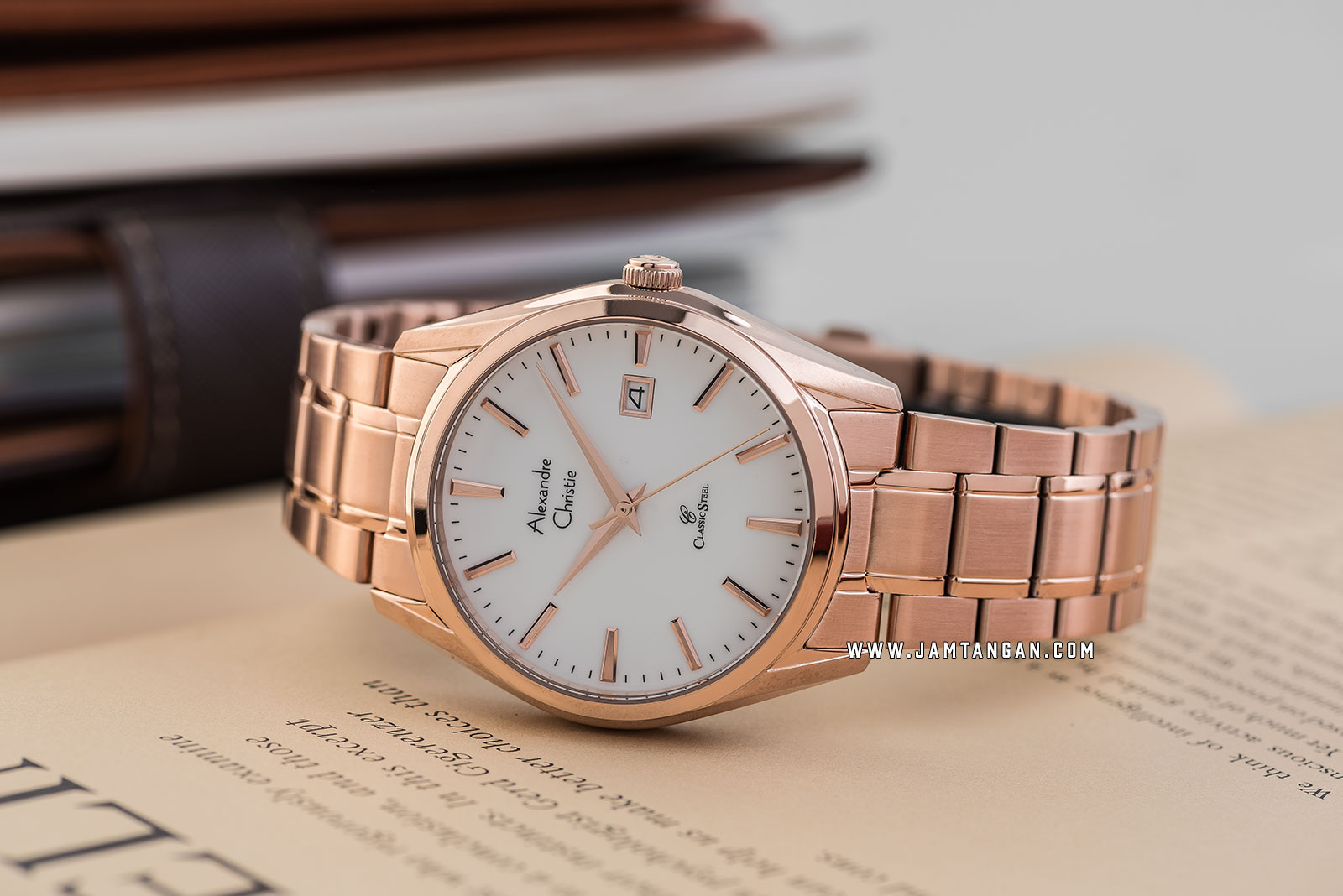 Alexandre Christie AC 8554 MD BRGSL Men Silver Dial Rose Gold Stainless Steel Strap Machtwatch