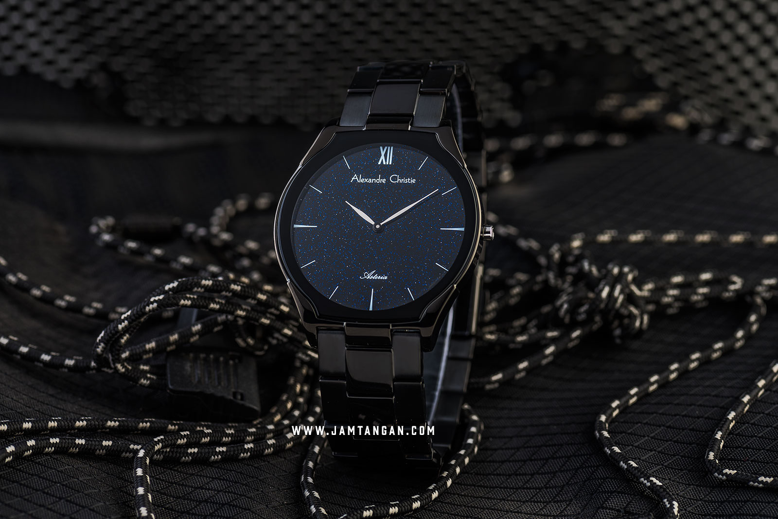 Alexandre Christie AC 8602 MH BIPBA Men Black Glitter Dial Black Stainless Steel Strap Machtwatch