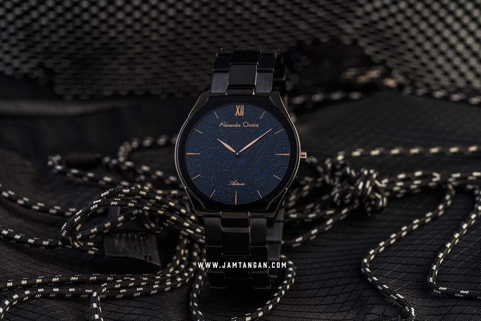 Alexandre Christie AC 8602 MH BIPBAIV Men Black Glitter Dial Black Stainless Steel Strap Machtwatch