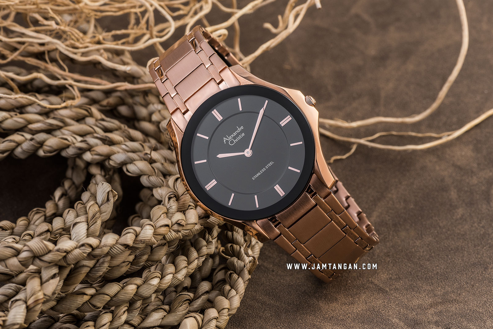 Alexandre Christie AC 8605 MH BRGBA Black Dial Rose Gold Stainless Steel Strap Machtwatch