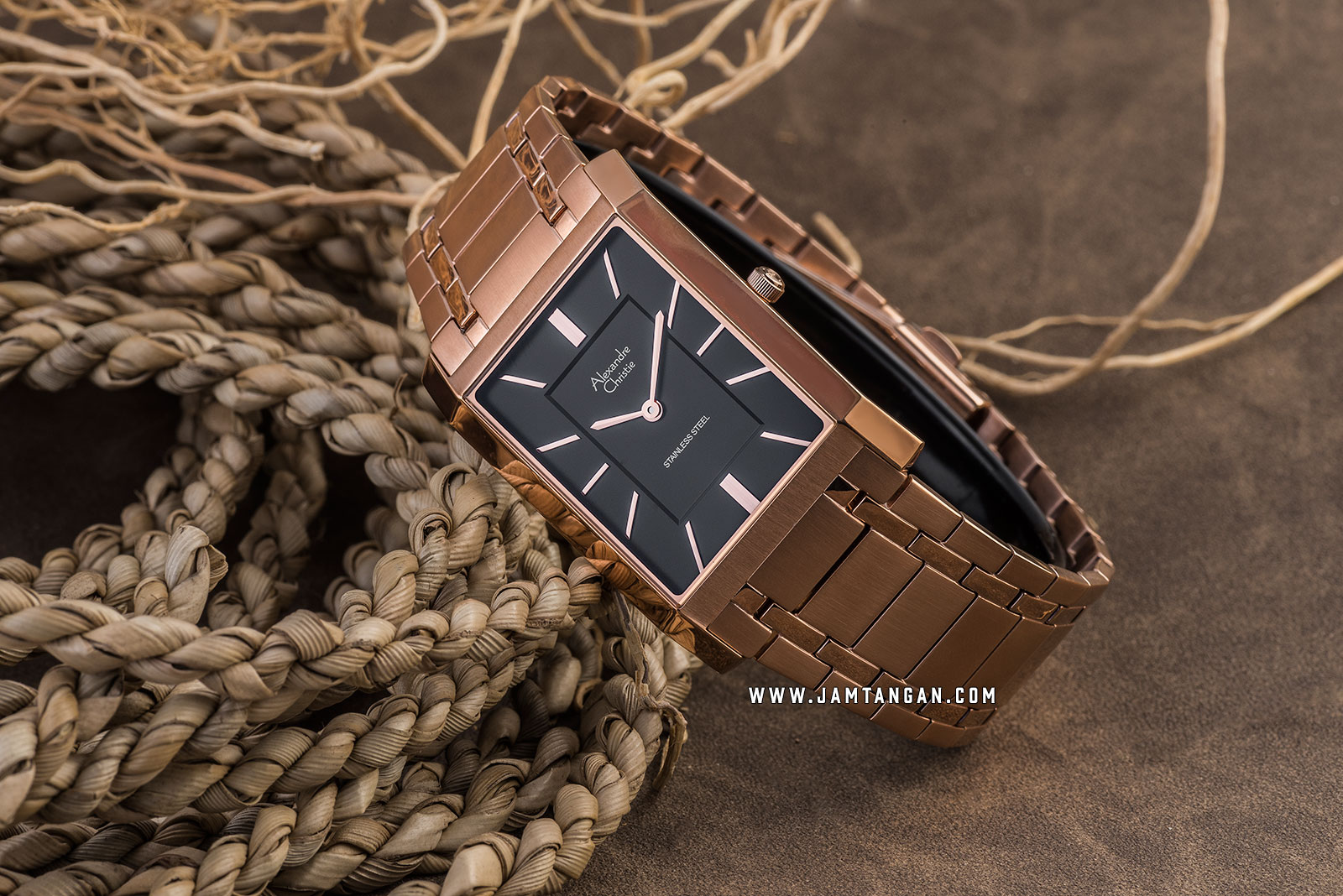 Alexandre Christie AC 8606 MH BRGBA Black Dial Rose Gold Stainless Steel Strap Machtwatch
