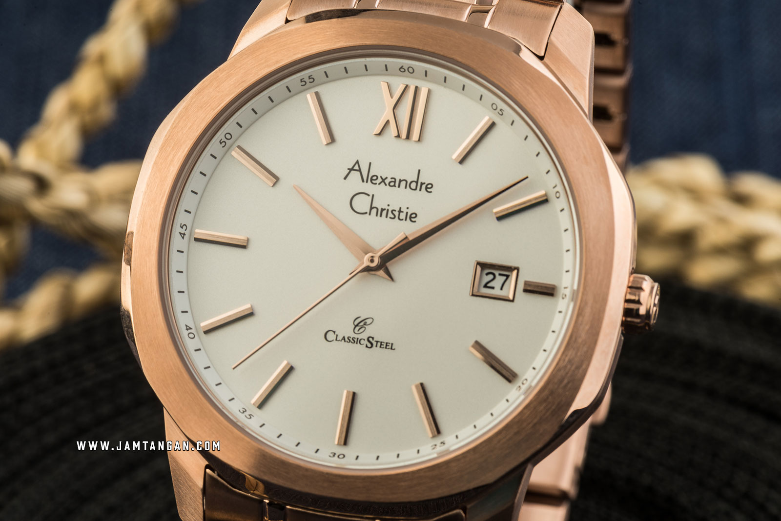 Alexandre Christie AC 8619 MD BRGSL Classic Steel Men Silver Dial Rose Gold Stainless Steel Strap Machtwatch