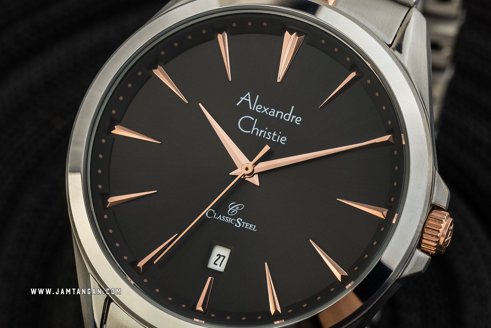 Alexandre Christie AC 8620 MD BTRGR Classic Steel Men Black Dial Dual Tone Stainless Steel Strap Machtwatch