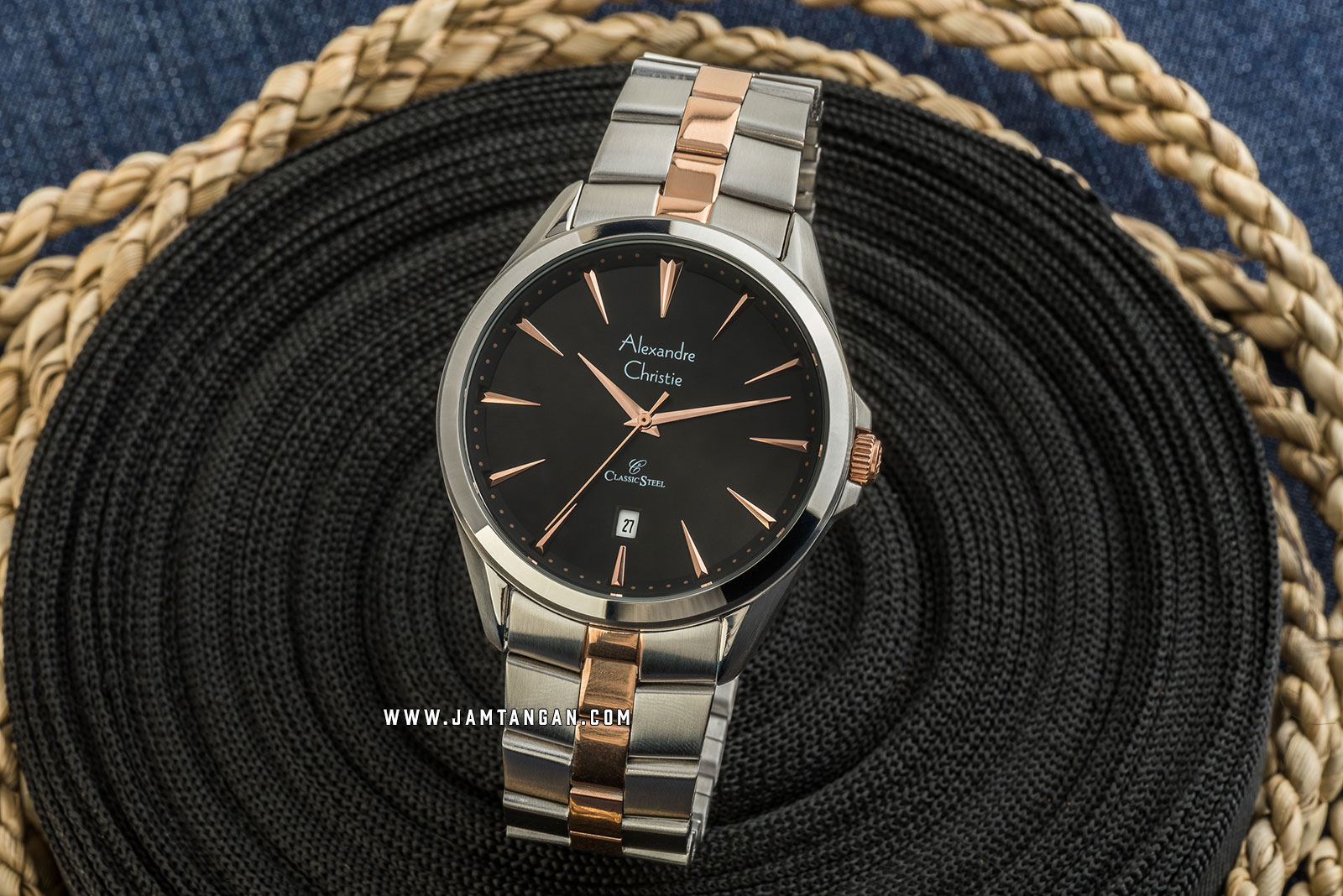 Alexandre Christie AC 8620 MD BTRGR Classic Steel Men Black Dial Dual Tone Stainless Steel Strap Machtwatch