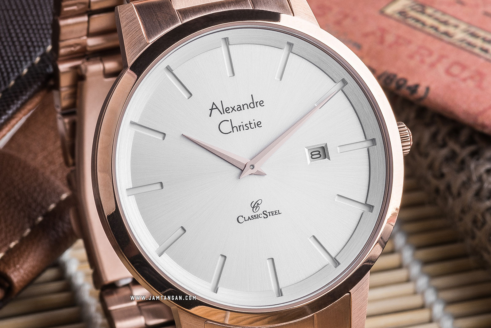 Alexandre Christie AC 8622 MD BRGSL Classic Steel Silver Dial Rose Gold Stainless Steel Machtwatch