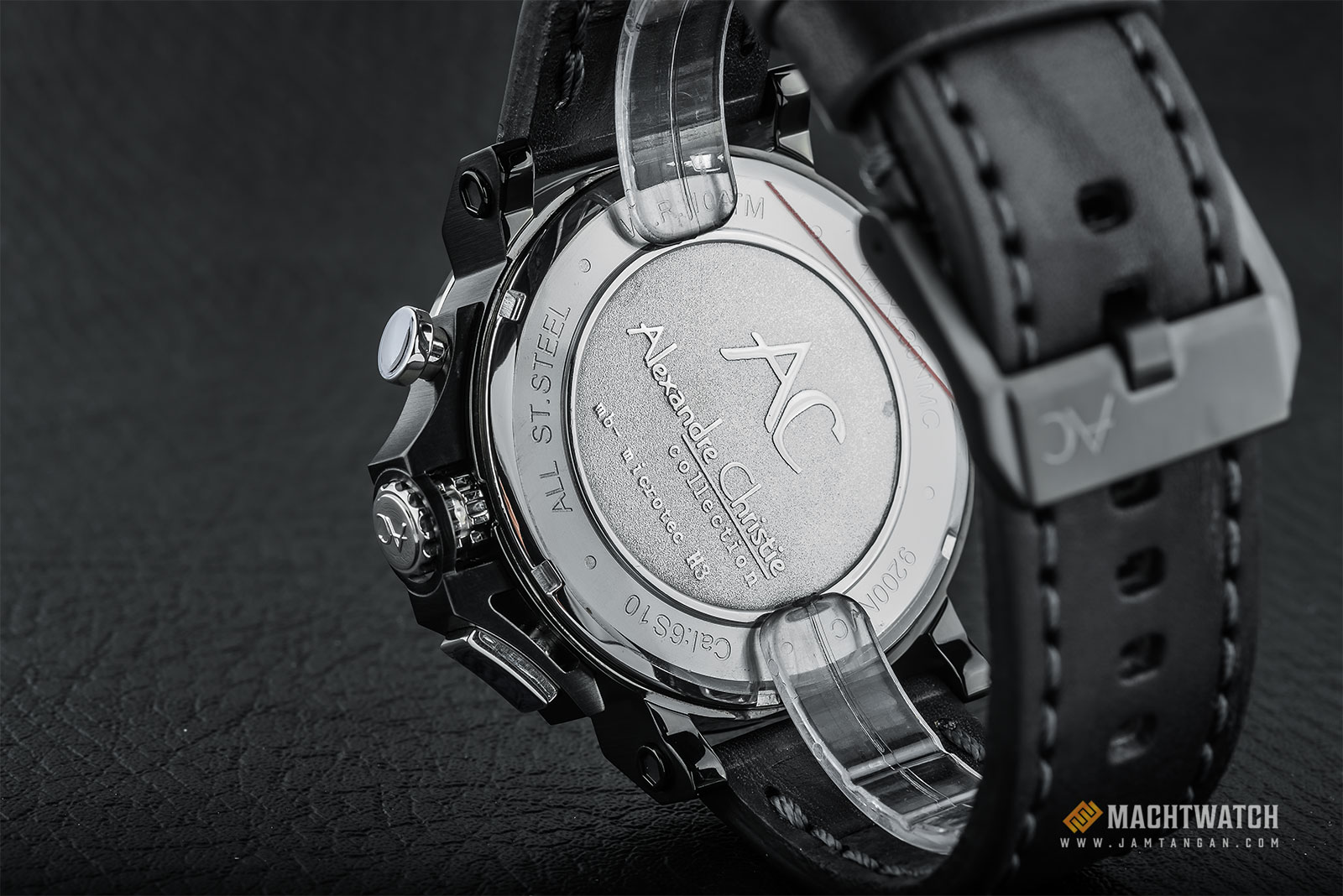 Alexandre Christie AC 9200 NM CLBGBA Night Vision Chronograph Black Dial Black Leather Strap Machtwatch