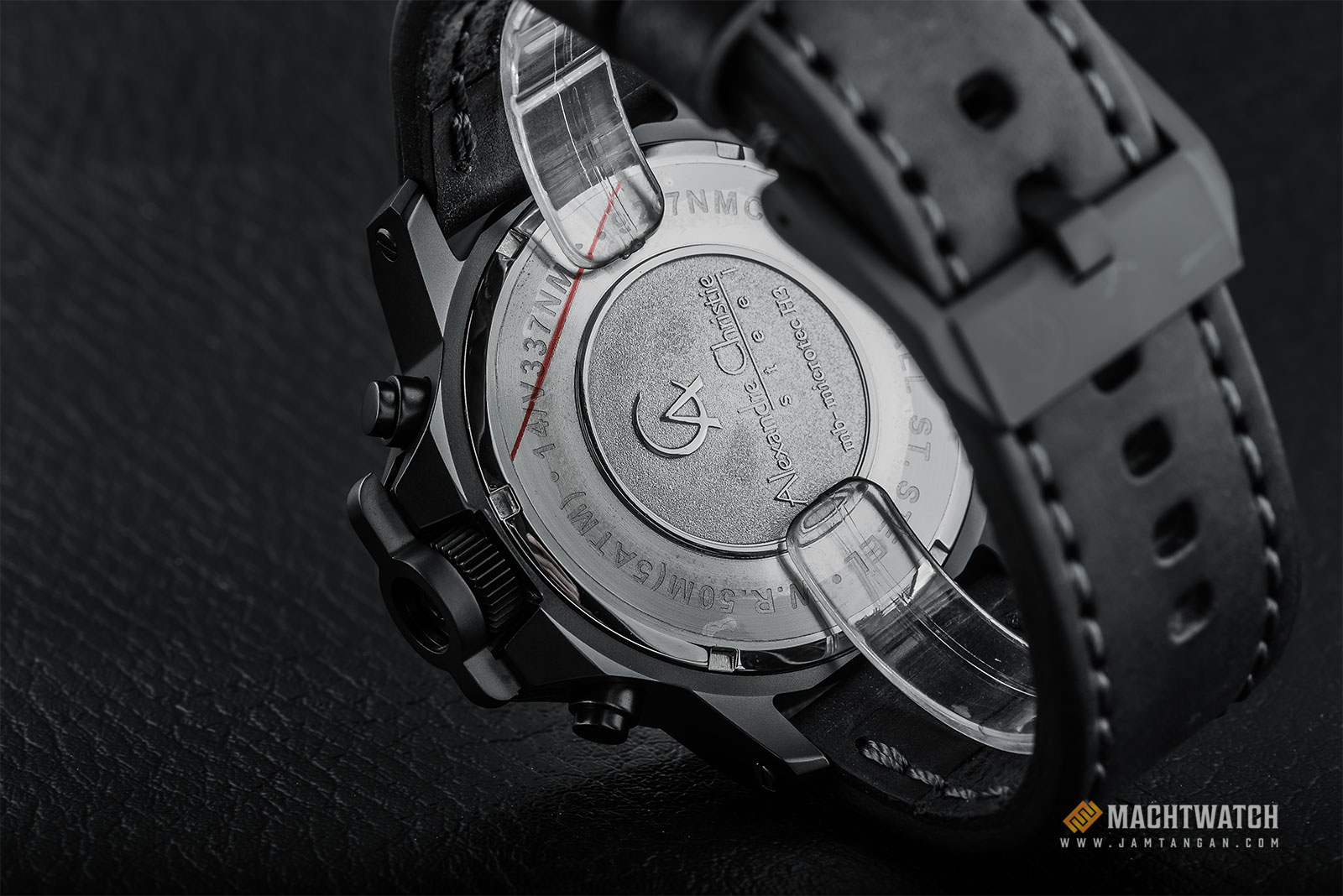 Alexandre Christie AC 9207 NM CLIPBA Night Vision Chronograph Black Dial Black Leather Strap Machtwatch