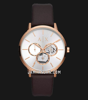 Armani Exchange AX2756 Men Multifunction Silver Dial Brown Leather ...