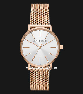 Armani Exchange Lola AX5573 Silver Dial Rose Gold Mesh Strap ...