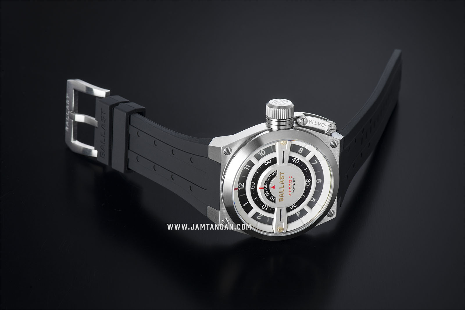 Ballast BL-3141-01 Valiant Gauge Automatic Silver Dial Black Rubber Strap Machtwatch