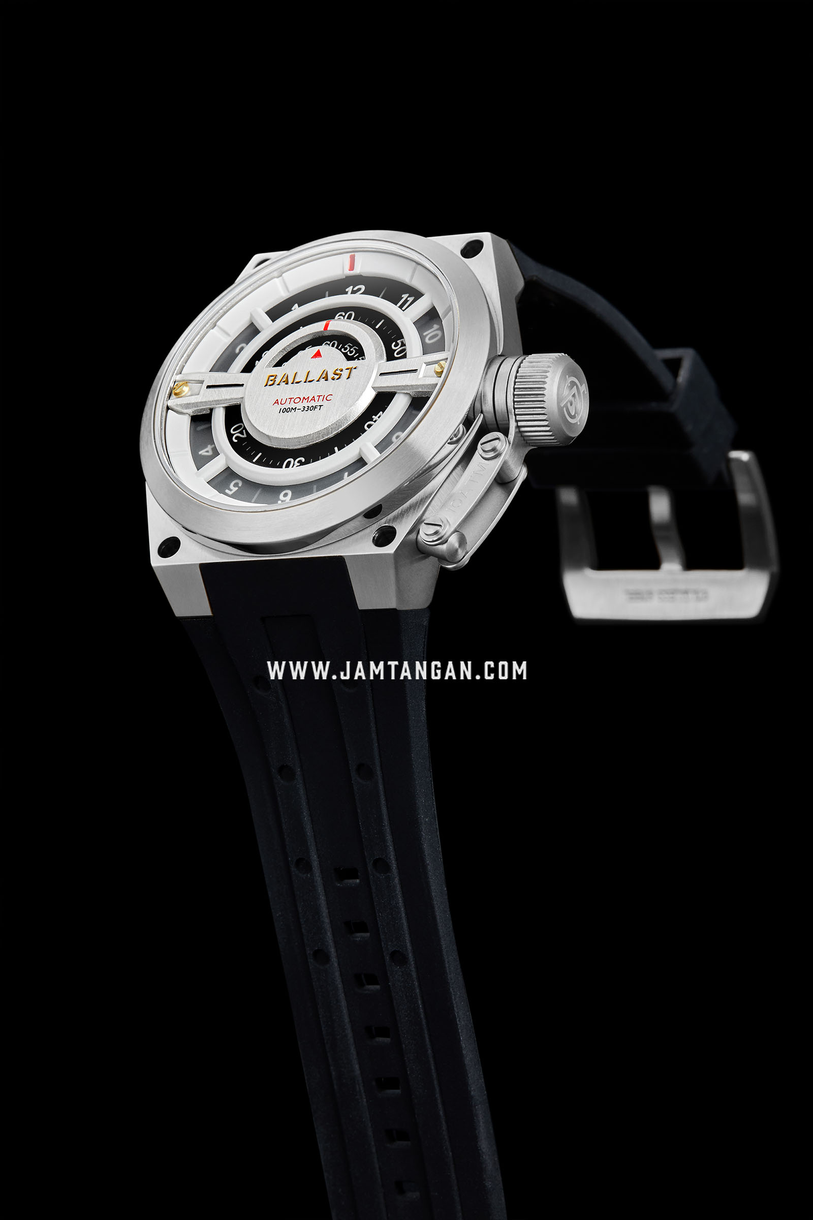 Ballast BL-3141-01 Valiant Gauge Automatic Silver Dial Black Rubber Strap Machtwatch