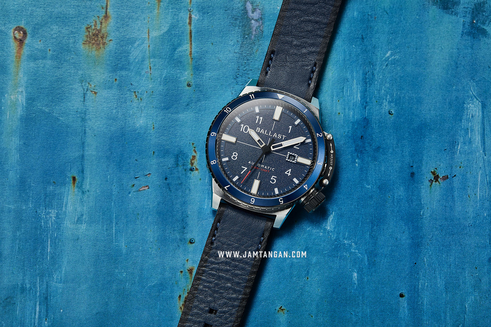 Ballast BL-3142-01 Trafalgar Dual Time Automatic Men Blue Dial Blue Leather Strap Machtwatch