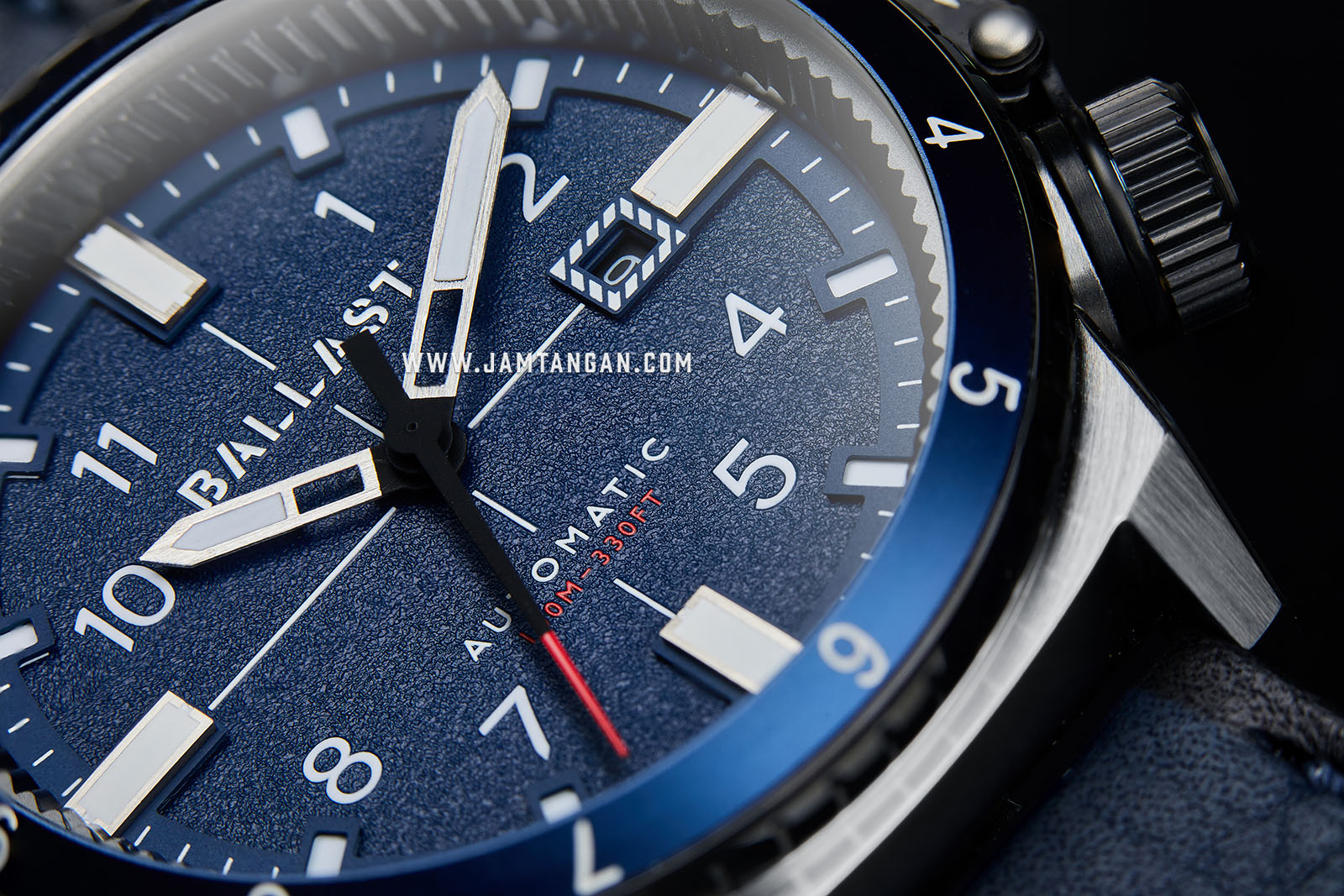 Ballast BL-3142-01 Trafalgar Dual Time Automatic Men Blue Dial Blue Leather Strap Machtwatch