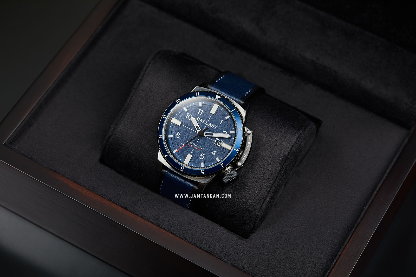 Ballast BL-3142-01 Trafalgar Dual Time Automatic Men Blue Dial Blue Leather Strap Machtwatch