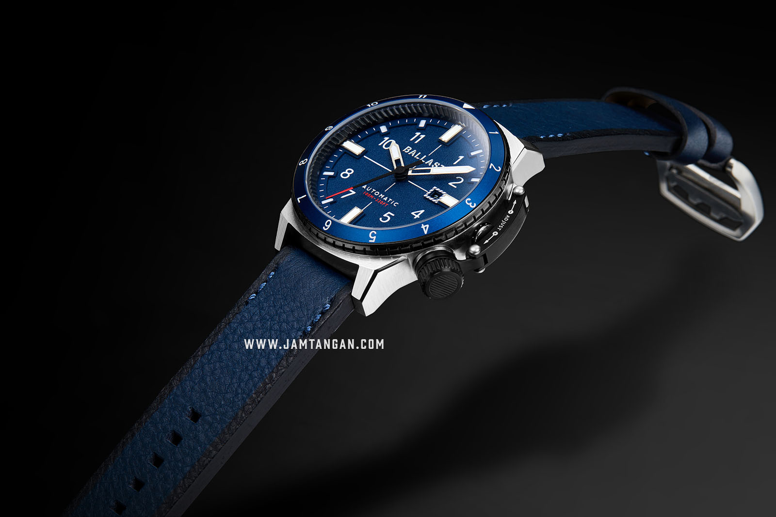 Ballast BL-3142-01 Trafalgar Dual Time Automatic Men Blue Dial Blue Leather Strap Machtwatch