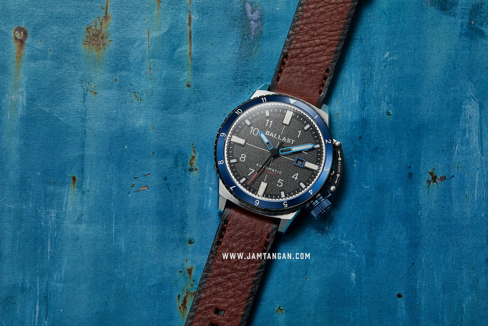 Ballast BL-3142-03 Trafalgar Dual Time Automatic Men Black Dial Brown Leather Strap Machtwatch