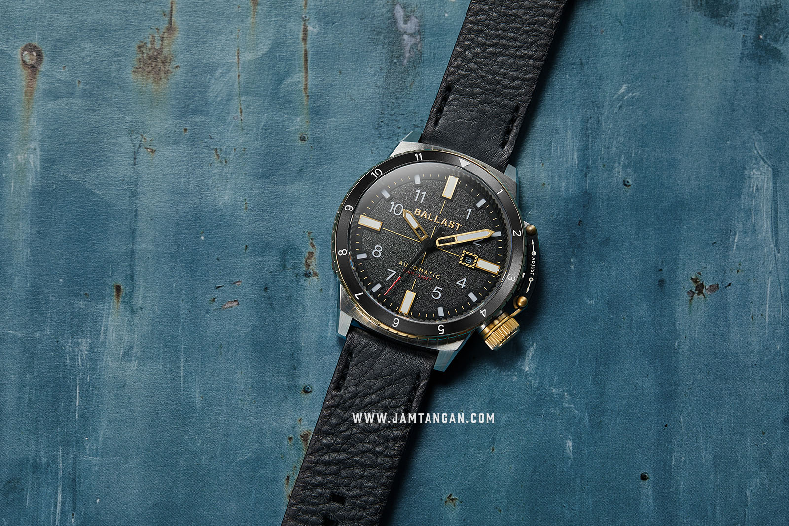 Ballast BL-3142-04 Trafalgar Dual Time Automatic Men Black Dial Black Leather Strap Machtwatch