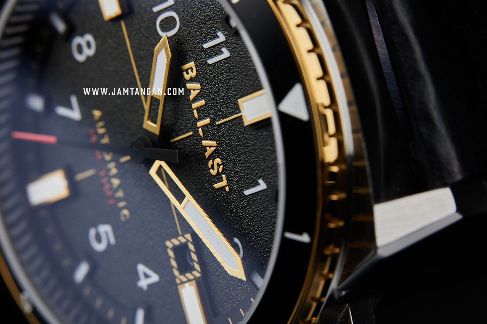 Ballast BL-3142-04 Trafalgar Dual Time Automatic Men Black Dial Black Leather Strap Machtwatch