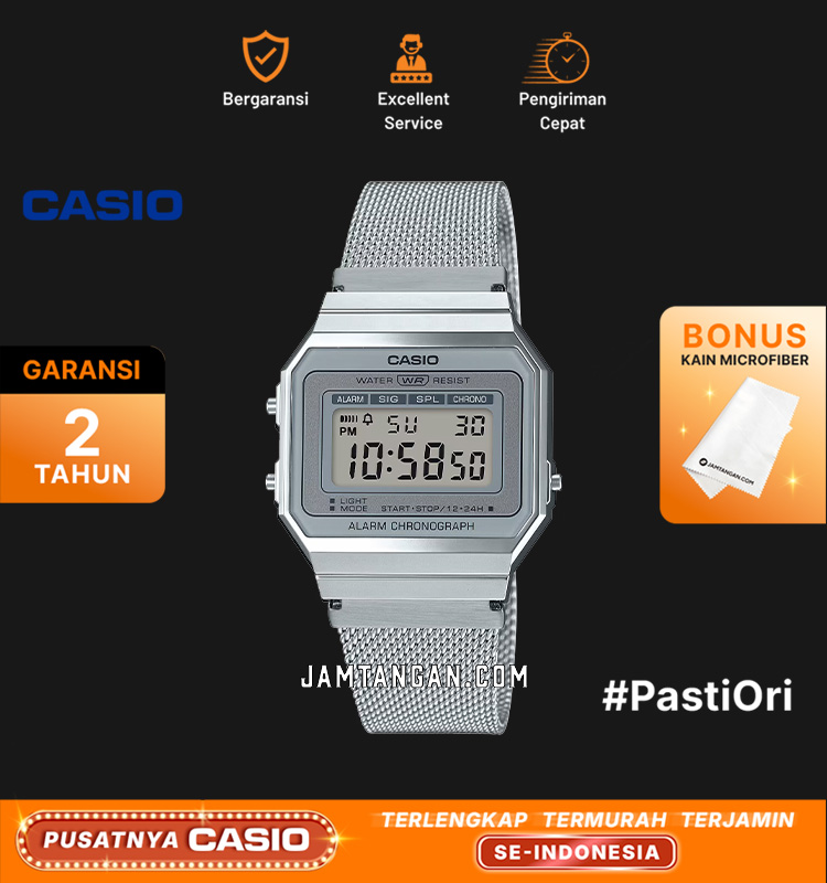 Casio A700WM-7ADF Vintage Digital Dial Mesh Strap | Jamtangan.com