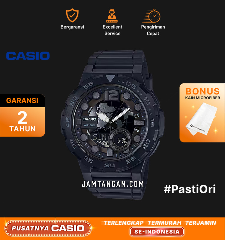Casio General AEQ-100W-1BVDF Men Digital Analog Display Dial Black Resin  Strap | Jamtangan.com
