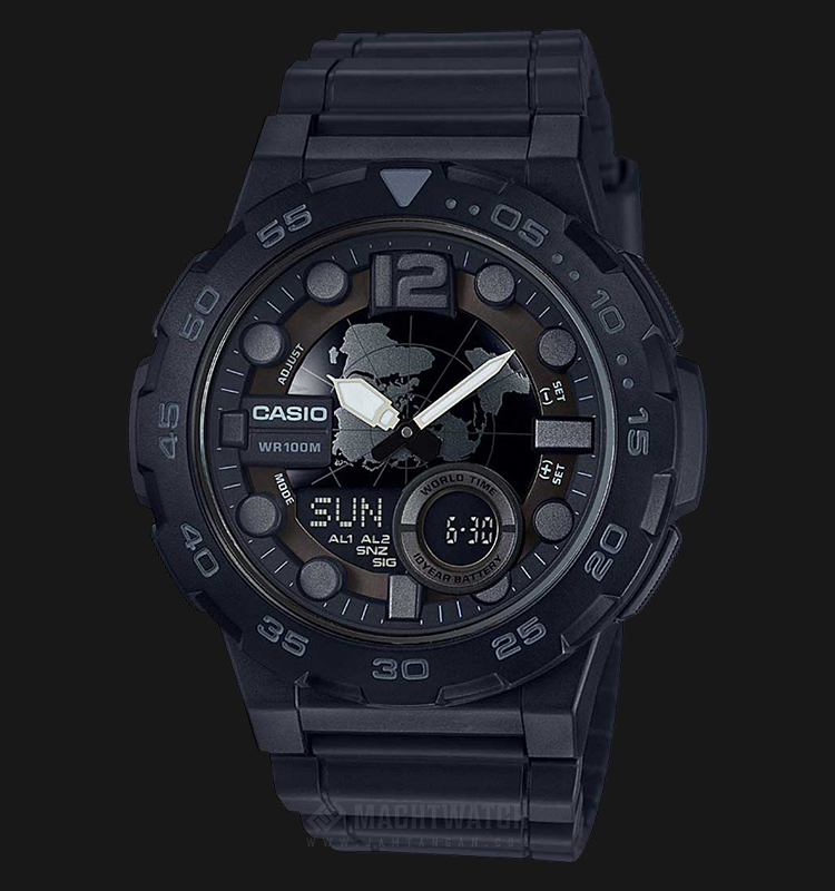 Casio General AEQ-100W-1BVDF Men Digital Analog Display Dial Black Resin  Strap | Jamtangan.com