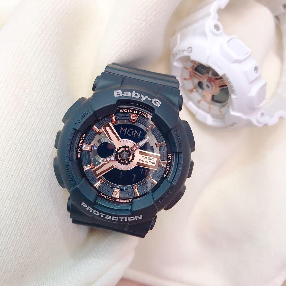Casio Baby-G BA-110RG-1ADR Ladies Digital Analog Dial Black Resin Strap Machtwatch