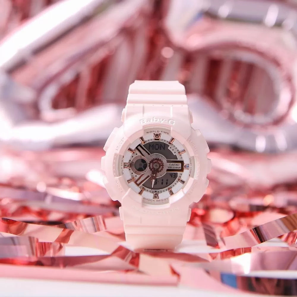 Casio Baby-G BA-110RG-4ADR Ladies Digital Analog Dial Beige Resin Strap Machtwatch