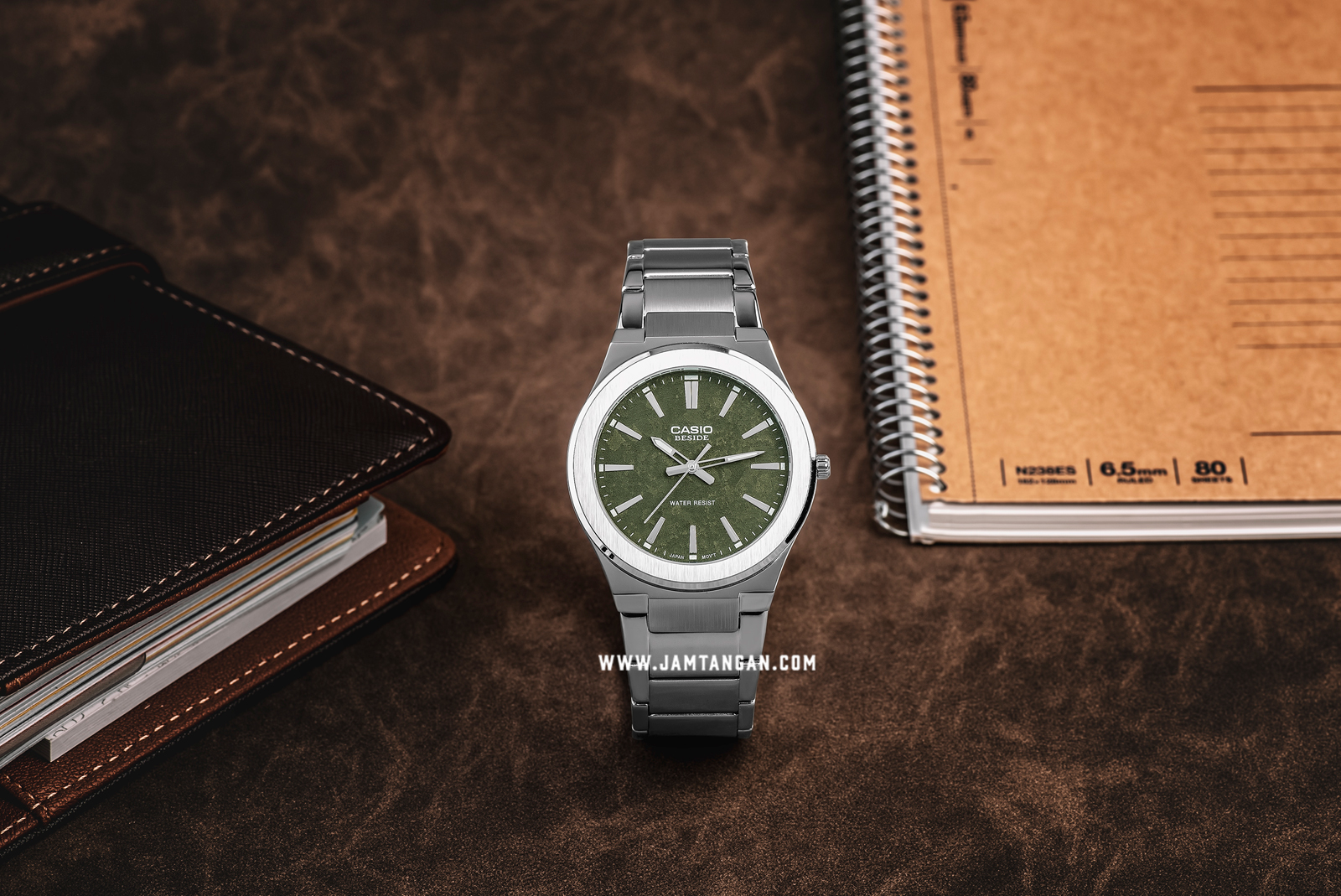 Casio BEM-SL100D-3ADF Beside Men Analog Green Dial Stainless Steel Strap Machtwatch