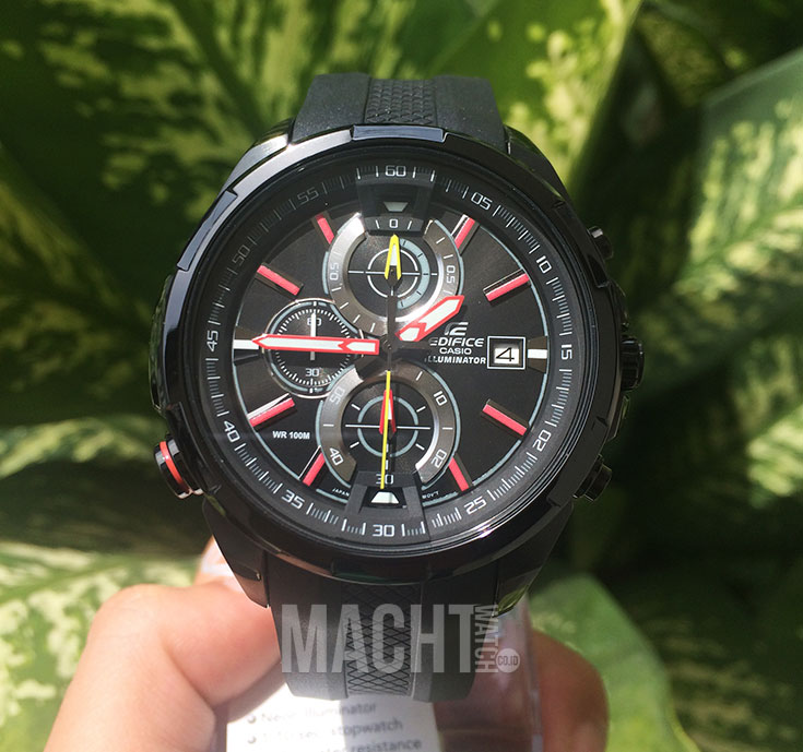 Casio Edifice Illuminator EFR-536PB-1A3VDF Chronograph Men Black Dial Black Resin Strap Machtwatch